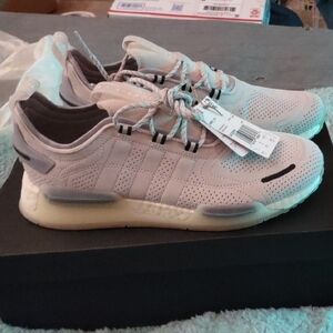 Adidas Silver and White Athletic Shoes with Reflective Accents